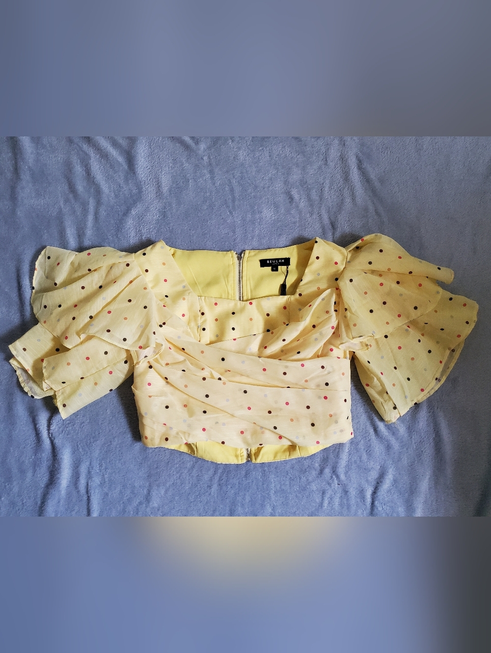 Beulah Yellow Polka Dot Puff Sleeve Crop Top